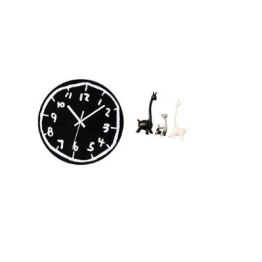 Imagem de Fenteer Relógio de Parede Moderno E Minimalista em Acrílico E Estatueta de Girafa em Cerâmica, Decoração Artística para Escritório, Cozinha, Sala de Jantar E