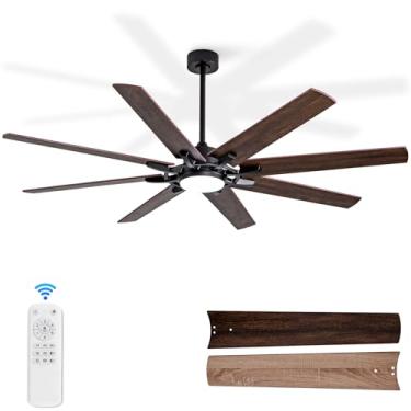 Imagem de BOOMJOY Ventiladores de teto grandes de 72 polegadas com luzes, ventilador de teto preto com controle remoto e silencioso motor CC reversível, ventilador de teto moderno interno/externo com luz para