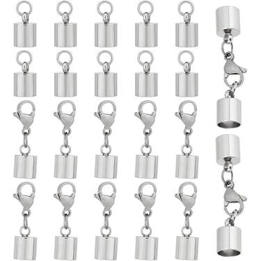 Imagem de Cerca de 20 pares de conectores de extremidades de cabo de aço inoxidável com anéis de salto e fechos de garra de lagosta terminadores de couro terminadores pontas de extremidade de crimpagem para
