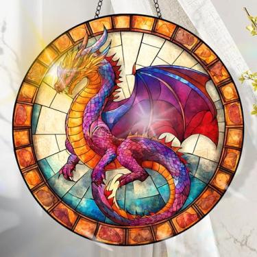 Imagem de Apanhador solar de acrílico colorido, decoração de janela suspensa de dragão com design de vitral impresso, apanhador de sol, arte de parede de arco-íris, ideia de presente e ornamento de jardim, uso