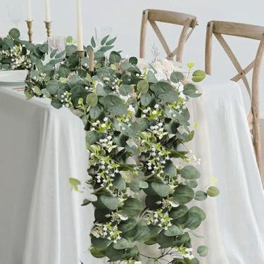Imagem de Guirlanda de eucalipto artificial de 180 cm com flores, plantas falsas, videiras, decorações de vegetação sintética para festa de casamento em casa (estilo 2)