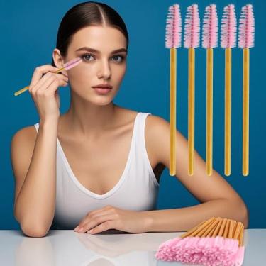Imagem de 50 pincéis descartáveis de rímel para sobrancelhas para extensões de cílios, pincéis de cílios rosa (rosa dourado)