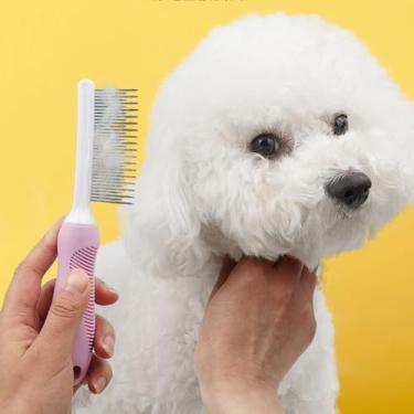 Imagem de Pente de cuidados com animais de estimação Wide-Tooth 1P - Escova de desembaraçar rosa para gatos/cães, cuidados com o cabelo e controle de queda