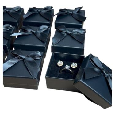 Imagem de 12 a 24 un. Caixinha papel 5x5 cor PRETA, VERDE, CREME, ROSA bijus semi joias (ja vem montadas) (12,Preto)