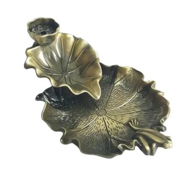 Imagem de Suporte de incenso de bronze – elegante suporte de incenso de liga de zinco com design de lótus para decoração de casa e meditação