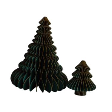 Imagem de Tachiuwa 2 peças de papel enfeite de árvore de Natal escultura artesanal miniatura decoração de mesa de Natal para lareira festa quarto, Verde