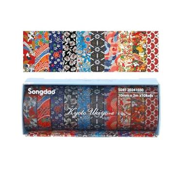 Imagem de Conjunto de adesivos Washi com 10 rolos de 2 metros, adesivos decorativos para artes faça-você-mesmo artesanato material de diário scrapbook cartão embrulho