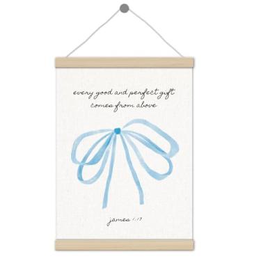 Imagem de Moldura para pôster cristão com laço azul preppy 30,5 x 40,6 cm, decoração de parede cristã, laço de fita coquete, versículo bíblico, decoração de arte de parede para quarto de meninas, dormitório