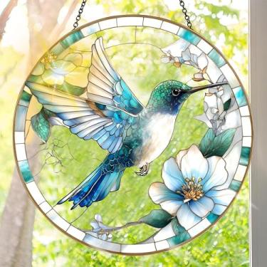 Imagem de Acrílico colorido Suncatcher, decoração de janela suspensa de pássaros com design de vitral impresso, apanhador de sol, arte de parede de arco-íris, ideia de presente e ornamento de jardim, uso