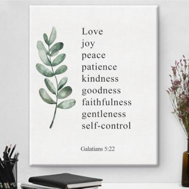 Imagem de Arte de parede em tela cristã Gálatas 5:22 Fruto do Espírito Impressão em tela escritura positiva pintura em tela decoração de parede para casa presente emoldurado 20 x 25 cm