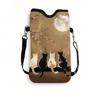 Imagem de Bolsa transversal japonesa romântica para gatos, bolsa leve para celular com alça, capa transversal à prova d'água para celular, bolsa cruzada de ombro para viagens, presentes de aniversário para