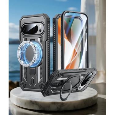 Imagem de Capa para Google Pixel 10-Pro-GG: Capa para celular 9 Pro XL com suporte magnético de grau militar, proteção à prova de choque, resistente, resistente, capa de celular 5G - 6,8 polegadas (preto)