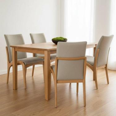 Imagem de Kit 4 Cadeira Aura Estofada Estrutura Em Madeira Maciça Linho 28 Areia Conforto Para Sala De Jantar Mobília Decor