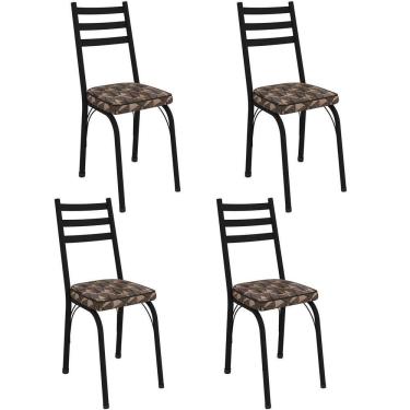 Imagem de Kit 4 Cadeiras Para Cozinha Tubular D-13 Nara De Aço Preto-mosaico Palha