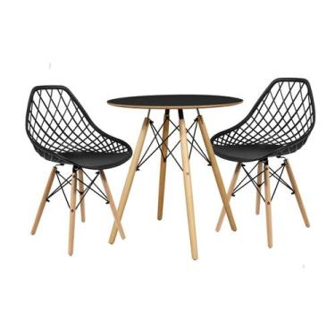 Imagem de Conjunto Mesa Redonda Chanfrada Preta Eames 70cm com 2 Cadeiras Preta 