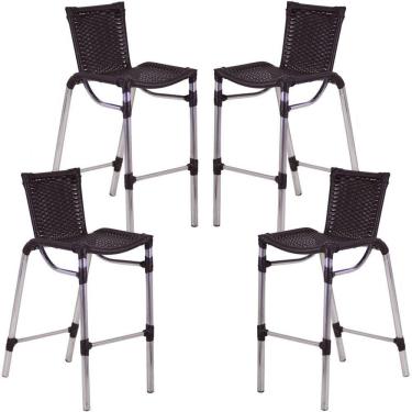 Imagem de Kit 4 Banquetas Alumínio Fortaleza Alta Para Balcão Cozinha Bar Trama Original Tabaco