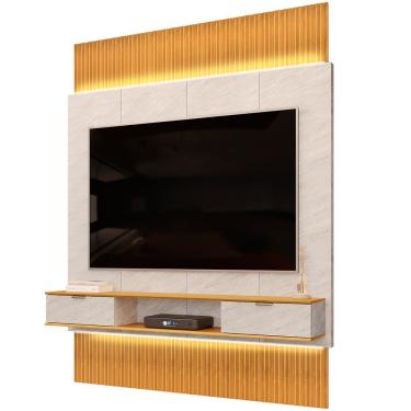 Imagem de Painel Para TV 75 Pol com Bancada Suspensa e LED Bit D05 Cedro Quartzo - Lyam Decor