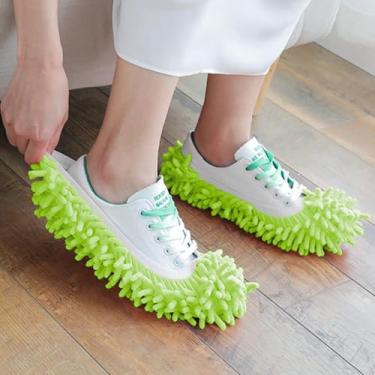 Imagem de 1 par de chinelos de esfregão, capas de limpeza de piso para uso doméstico, almofadas de limpeza de piso para limpeza de azulejos, capa de sapato, verde