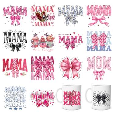 Imagem de Shejdgart Envoltórios de copo Mom UV DTF - 16 folhas Mama UV DTF Wraps para copos de vidro de 473 ml, adesivos UVDTF com laços rosa, decalques de transferência à prova d'água para caneca de garrafa de