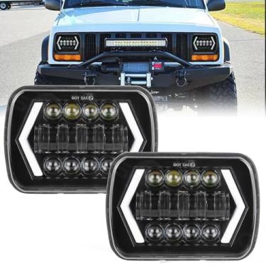Imagem de HMCYCI 2 faróis de LED H6054 5x7, farol alto/baixo selado e seta DRL e seta, adequado para Jeep Wrangler YJ/Cherokee XJ, Chevy Express Cargo Van 1500-3500, Ford F-150/E-350, GMC, Toyota, Nissan, Dodge