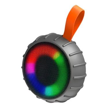 Imagem de Mini Caixa de Som Bluetooth Portátil à Prova D'água, LED RGB, 8W, 11.6x11.6x4.9cm, Bateria 1200mAh, Compatível com Cartão SD (Cinza)