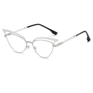 Imagem de HCPIHF Óculos de sol da moda UV400 com armação de metal retrô estilo punk masculino e feminino (prata)