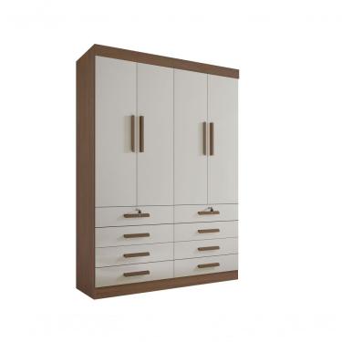 Imagem de Guarda Roupa Solteiro Mônaco 4 Portas 8 Gavetas Com Pés - D' Doro Castanho/off White