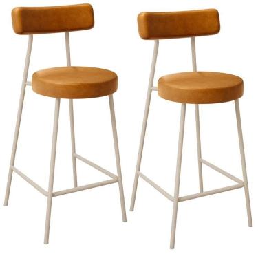 Imagem de Kit 02 Banquetas Baixa Cozinha Sala Jantar Bancada Milão Arena L02 Couríssimo Whisky - Lyam Decor