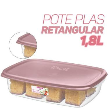 Imagem de Pote Plástico Retangular Com Tampa Hermético 1,8 L Sanremo, Rosa
