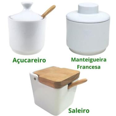 Imagem de Saleiro Açucareiro Manteigueira Porcelana Premium Kit 3 peças - Sweet 
