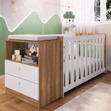 Imagem de Berço com Cômoda Aconchego 02 2 Gavetas Nogal Manchester/Branco  Compl
