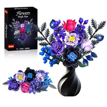 Imagem de AiDwell Purple Rose Bouquet Building Set, Compatible with Lego Flowers for Adults Halloween Botanical Collection, Gothic Artificial Flowers Home Decor for Women Adults Girls 6 (Purple)