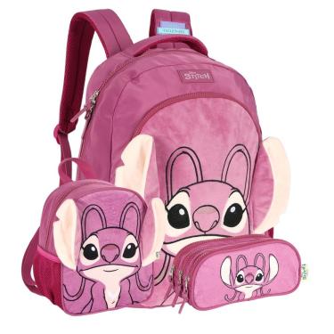 Imagem de Mochila Costas Pelúcia Stitch Disney Lancheira Estojo Triplo