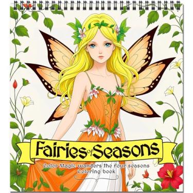 Imagem de Fadas das Estações: Livro de Colorir para Adultos Relaxamento – 32 Cenas com Color Magic Wanders The Four Seasons, Livro de Colorir de Fadas Caprichoso para Alívio do Estresse de Adolescentes