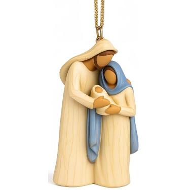 Imagem de Enfeite de Natal para pendurar no presépio da Sagrada Família – Decoração de resina pintada à mão, lembrança de presente religioso para árvore de Natal ou grinalda, estatueta de Maria José e bebê