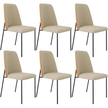 Imagem de Kit 06 Cadeiras Decorativa Estofada Sala De Jantar Bella L02 Couríssimo Whisky Linho Bege - Lyam Decor
