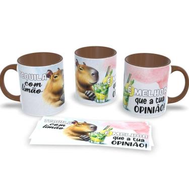 Imagem de Caneca Com Alça e Interior Marrom de Porcelana Capivara 325ml Café Chá