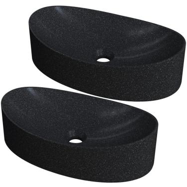 Imagem de Kit 02 Cubas De Apoio Canoa Lavabo C01 Bc47w Preto Granit - Lyam