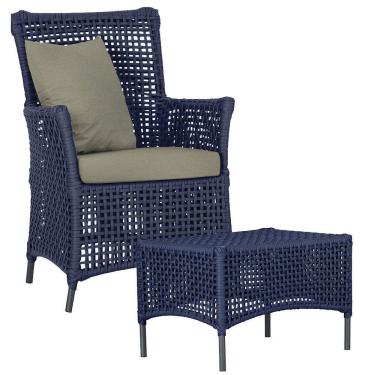 Imagem de 1 Poltrona E 1 Mesa Igapó Em Alumínio Preta Corda Náutica E8 Azul