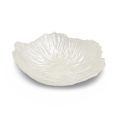 Imagem de GO2HEJING Prato de frutas de vidro cristal branco prato de doces bandeja de frutas em forma de flor suporte de frutas, bolo de sobremesa decorativo prato de frutas pérola branca bancada tigela de