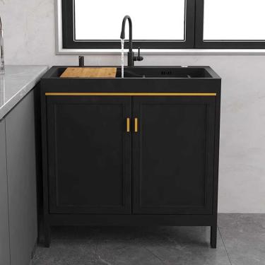 Imagem de Pia De Cozinha Independente Com Armário, Armário De Pia De Lavanderia De Aço Inoxidável Com Torneira, Filtro E Tubo De Esgoto Para Restaurante, Cozinha, Uso Externo E Interno, Round Faucet, 65 * 45cm