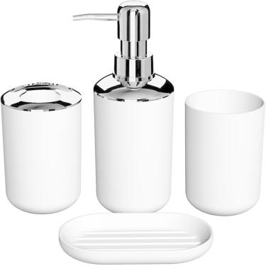 Imagem de Conjunto De Acessórios Para Banheiro, Dispensador De Sabonete Para Banheiro E Conjunto De Porta-escovas De Dentes, Conjunto De Balcão De Banheiro De 4 Peças Para Bancada Decorativ, Grey