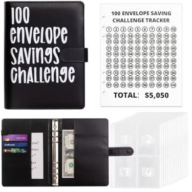 Imagem de Fichário de desafio de economia de dinheiro com 100 envelopes, livro de desafio de economia de dinheiro A5 com envelopes de dinheiro, fichário de orçamento para economizar US$ 5.052