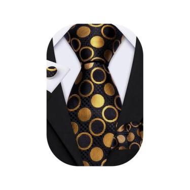 Imagem de Gravata Barry.Wang Silk Polka Dot 150 cm com abotoaduras