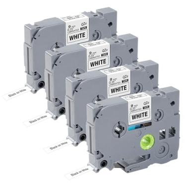 Imagem de Pacote com 4 fitas TZe-221 TZe221 TZe TZ 9 mm 0,35 branco laminado de substituição para Brother P Touch Label Tape 9 mm para Brother PT-D210 PT-D220 PT-D200 PT-H110 PT-D400, 3/8 polegadas