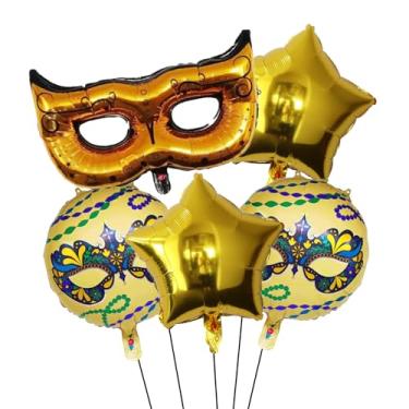 Imagem de 5 peças de balões dourados para festa temática de baile de máscaras de carnaval de aniversário (ouro)