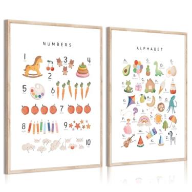 Imagem de Decoração de parede para sala de jogos infantil Abc Alfabeto Canvas Poster Decoração de parede para berçário infantil impressões de quarto de crianças imagens de berçário números Arte educativa para