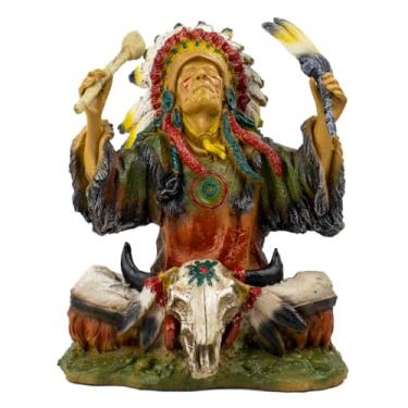 Imagem de Escultura Índio Pagé Xamã Reverenciando 24 cm em Resina