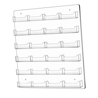 Imagem de RNXRZANK Porta-cartões de Visita em Acrílico Transparente para Parede, Organizador de Cartões com Adesivo, Suporte de Exibição com Vários Bolsos, Pré-perfurado, 24 Bolsos