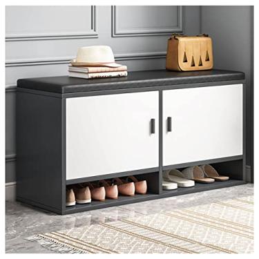 Imagem de Banqueta estofada nórdica para troca de sapatos armário de sapatos para casa com bolsa macia almofada de entrada vestindo banco de sapato porta longo sofá sapateira 100 x 30 x 50 cm, branco